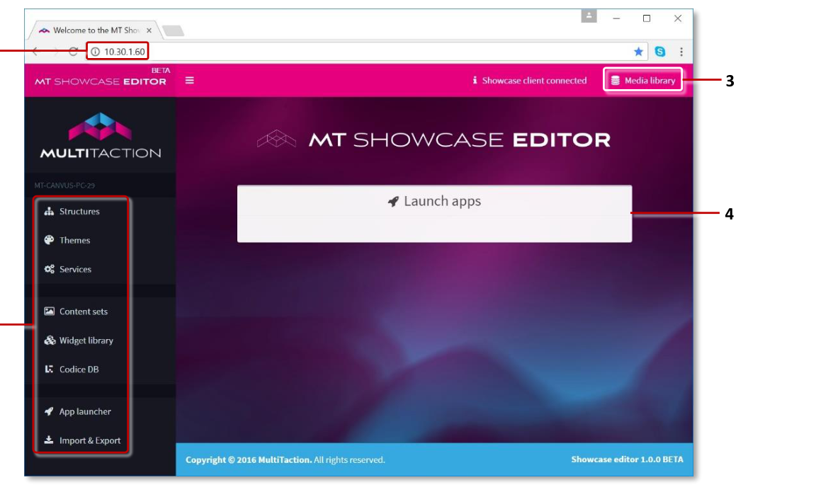 MT Showcase Editor start screen