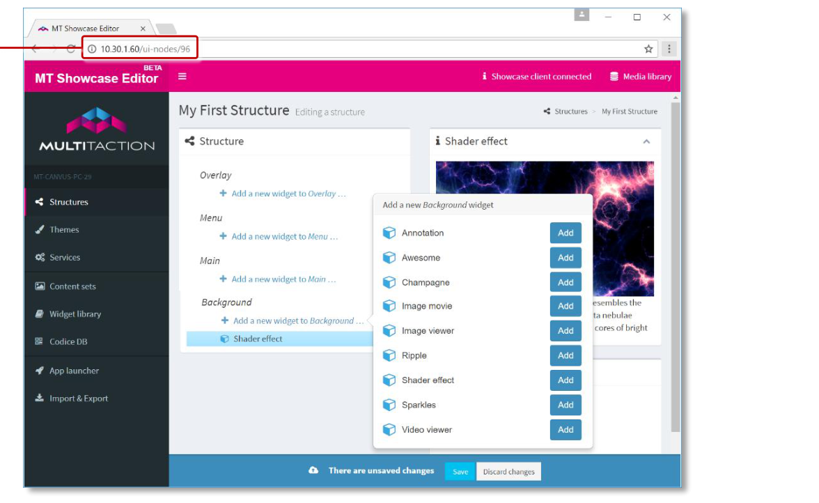 MT Showcase Editor example screen