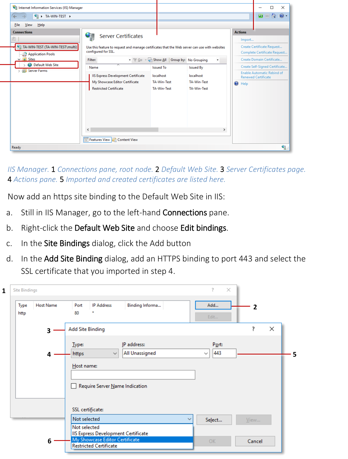IIS Manager showing Server Certificates