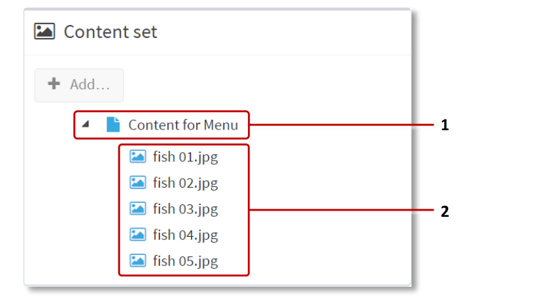 Example content set showing root folder and items