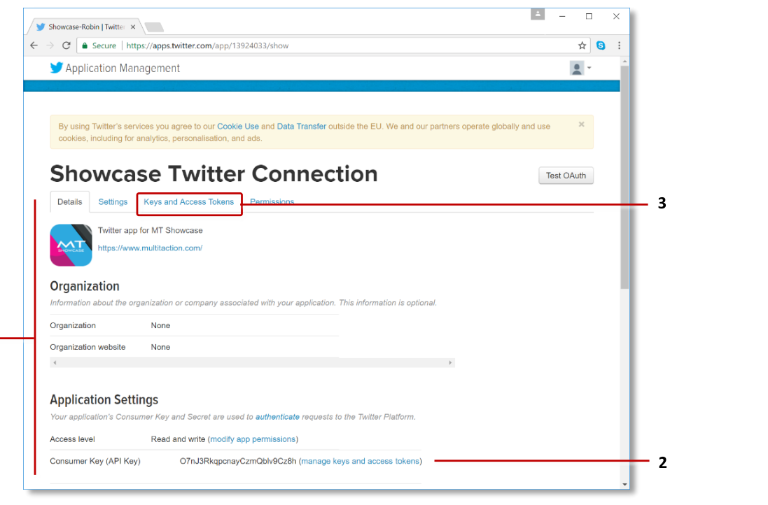 Twitter Application Management site, Details page
