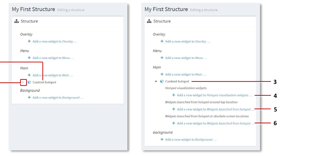 Content hotspot widget in the structure showing collapsed view
