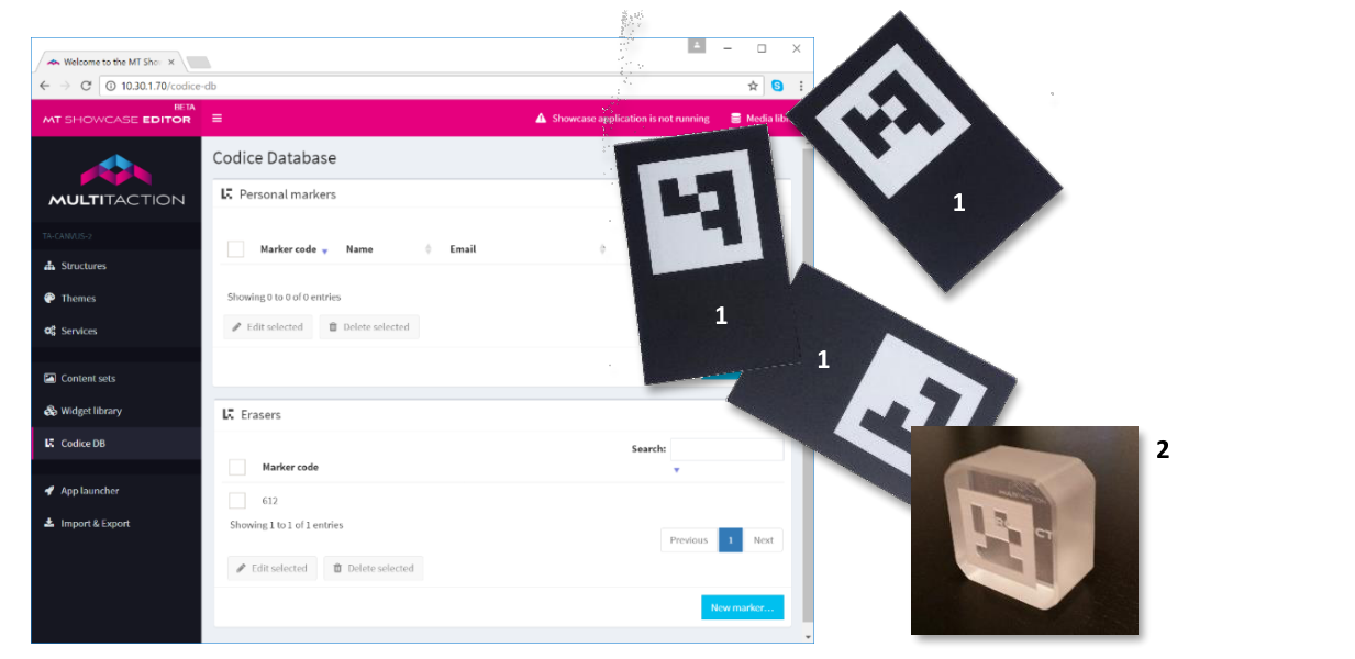 Codice Database screen showing example Codice cards