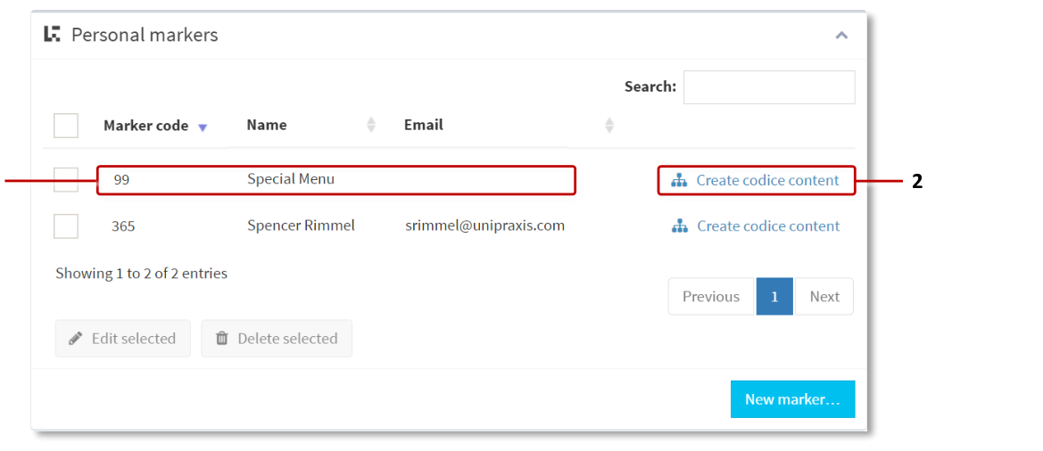 Codice Database screen showing new Codice content marker