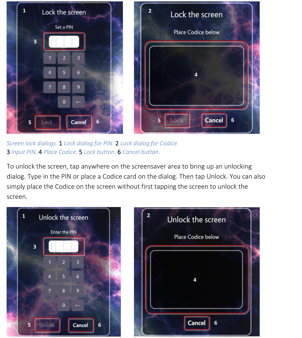 Screen lock dialog for PIN