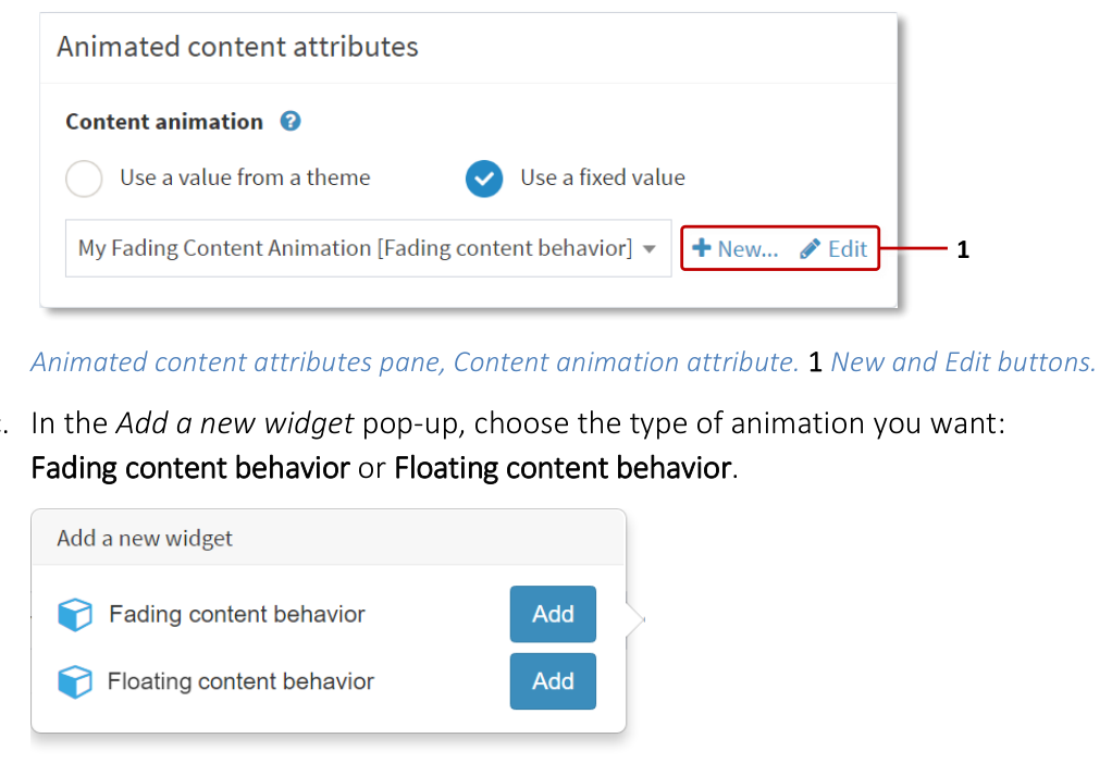 Animated content attributes pane with Content animation attribute