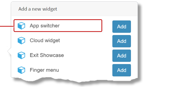 Add a new widget pop-up menu with App switcher widget