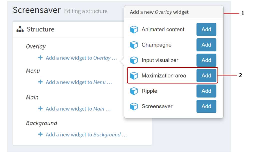 Editing a structure screen with Maximization area widget