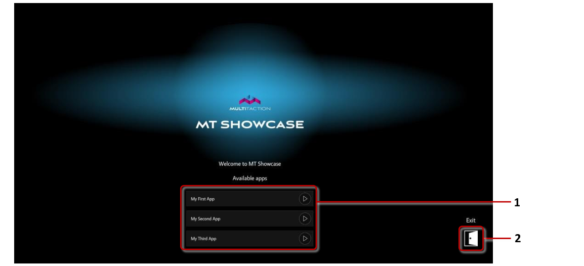 Welcome screen with available apps and exit button