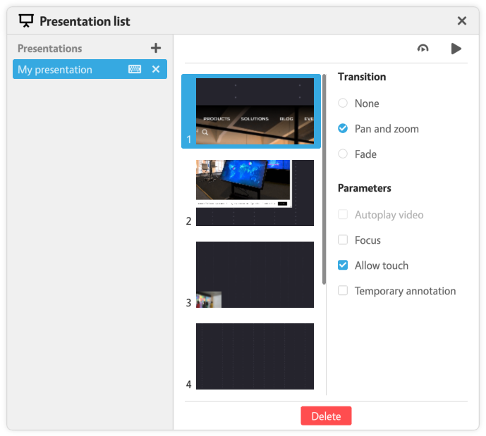 ../_static/screenshots/presenting/presentation-list.png