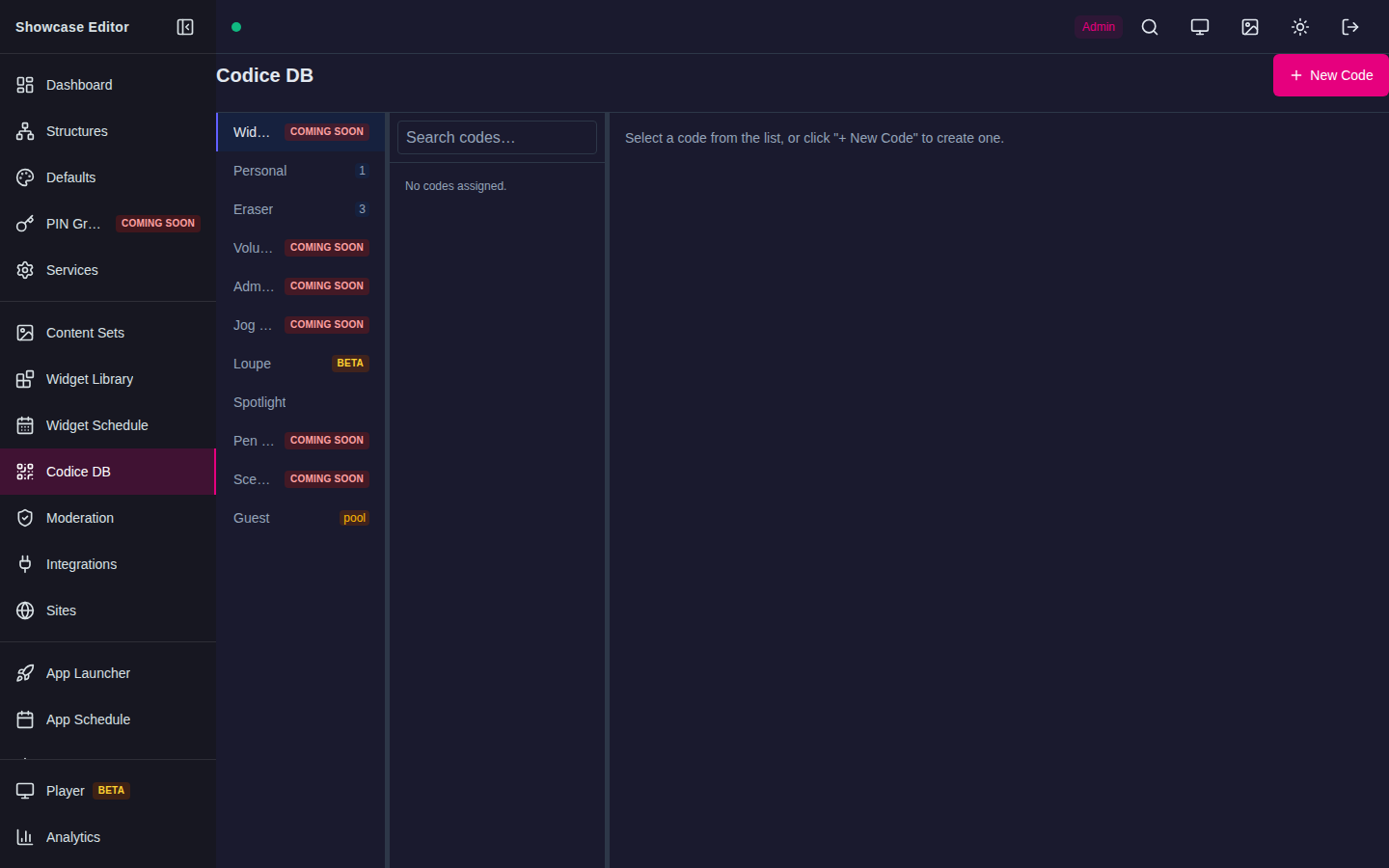 Codice database used to create people/codes and manage aliases