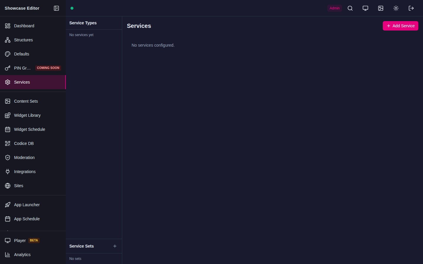Services page before a scanner service is configured