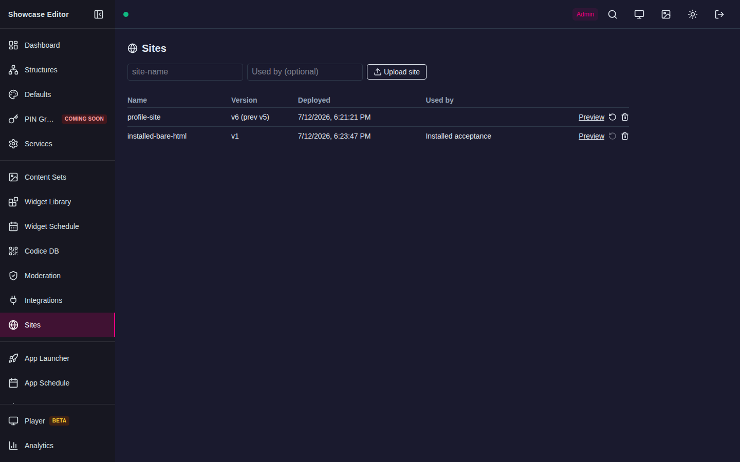 Hosted Sites with a deployed version