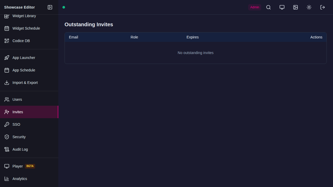 Invites admin page