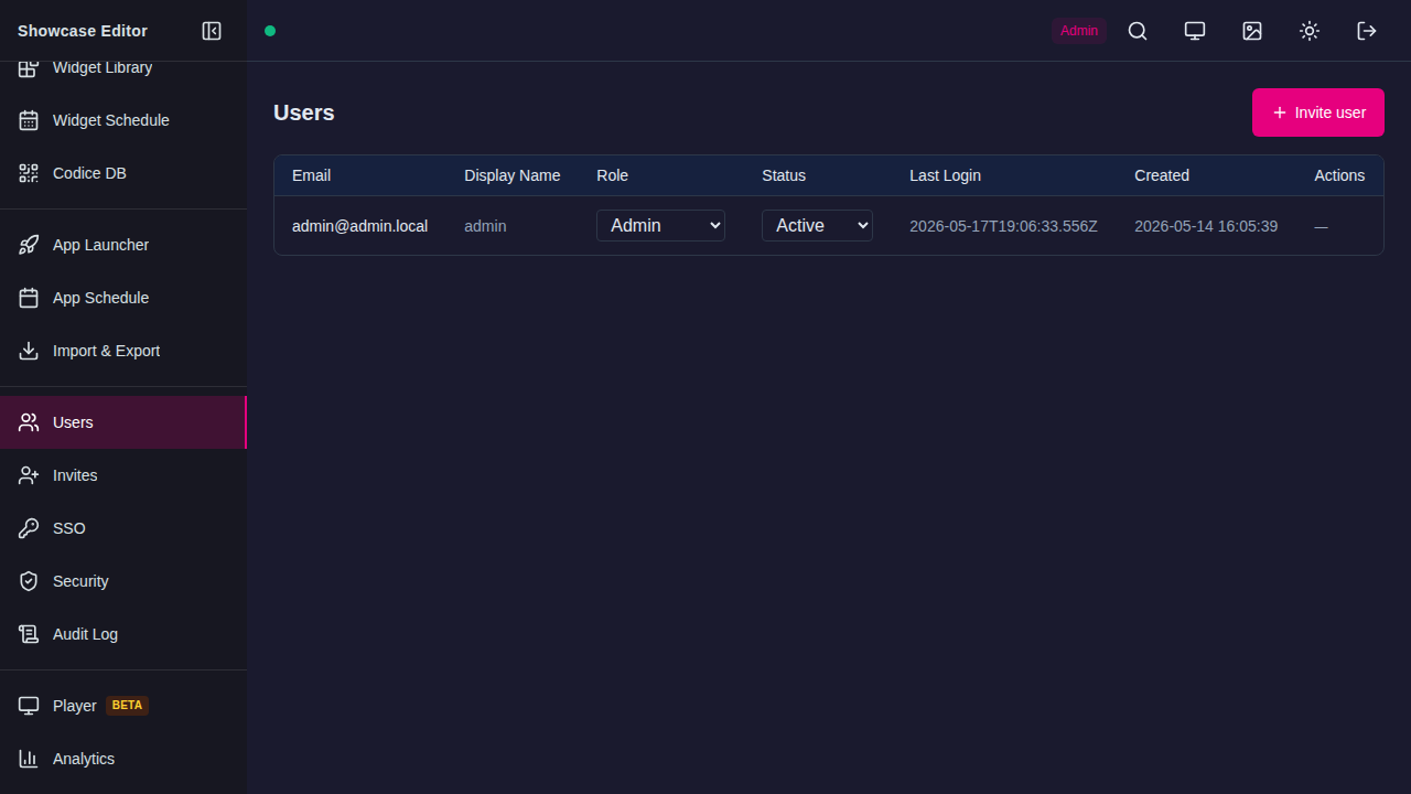 Users admin page