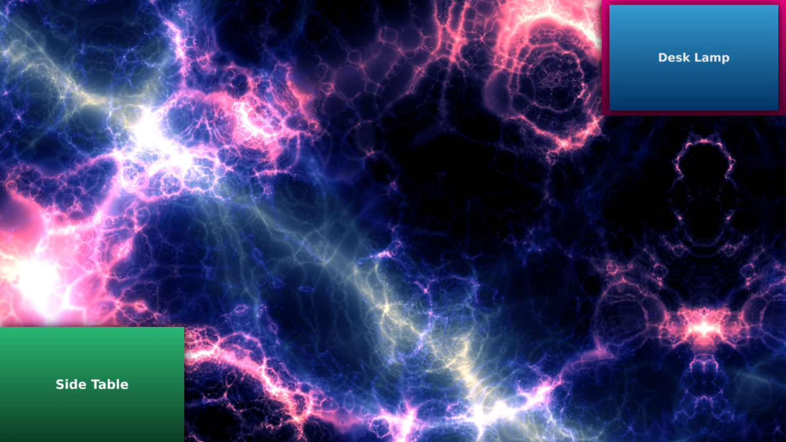 Player with Animated content using Fading content behavior with Only use corners on: product images sit in the screen corners, and in the top-right corner a new image scales and fades in over the one fading out