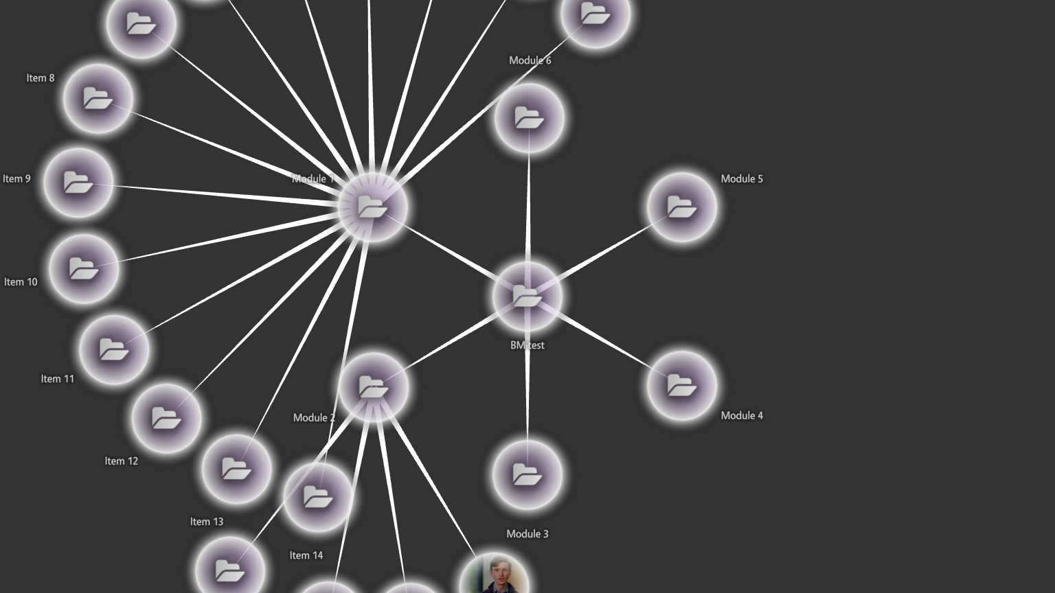 Branching menu with two branches open: the second branch's items sit in the space below, clear of the first branch