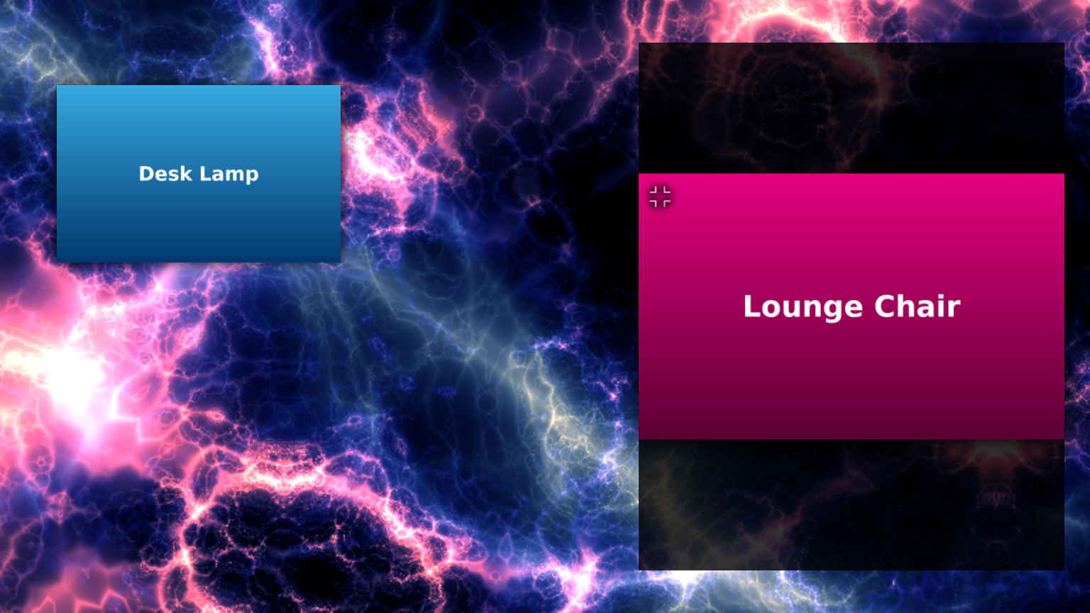 Player with a maximization area on the right of the screen: an image is maximized into it over a semi-transparent black background, with the Unmaximize button in the image's top-left corner; another image stays at normal size on the left